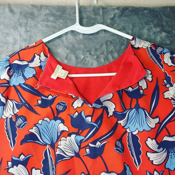 J. Crew Womens Dress 6 Red Blue Floral Print‎ Short Sleeve Shift Retro Summer - Picture 3 of 12